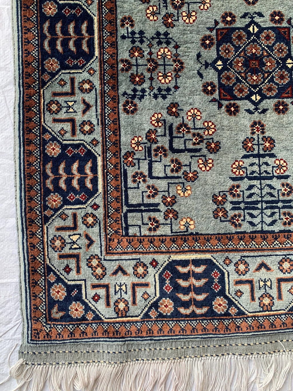 3x10 ft Handmade Afghan Bokhara Runner – Light Blue & Navy Wool Hallway Rug with Geometric Patterns, Entryway Rug, Stairs Rug, 10.5x2.8 ft