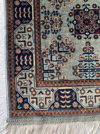 3x10 ft Handmade Afghan Bokhara Runner – Light Blue & Navy Wool Hallway Rug with Geometric Patterns, Entryway Rug, Stairs Rug, 10.5x2.8 ft