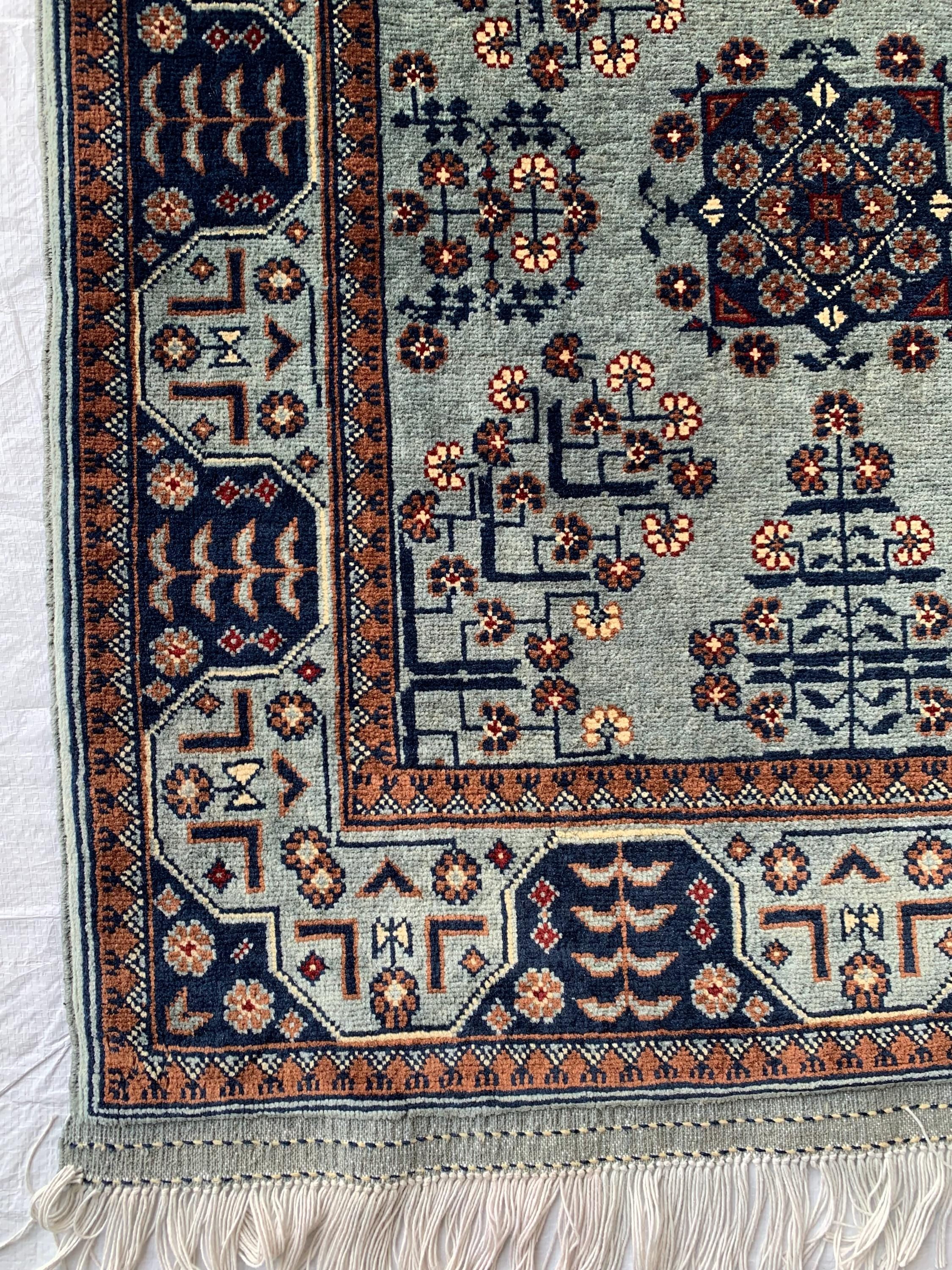 3x10 ft Handmade Afghan Bokhara Runner – Light Blue & Navy Wool Hallway Rug with Geometric Patterns, Entryway Rug, Stairs Rug, 10.5x2.8 ft