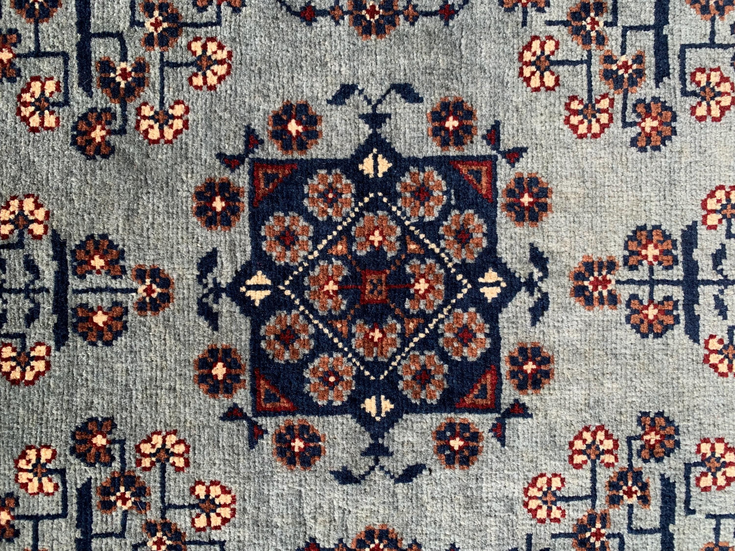 3x10 ft Handmade Afghan Bokhara Runner – Light Blue & Navy Wool Hallway Rug with Geometric Patterns, Entryway Rug, Stairs Rug, 10.5x2.8 ft