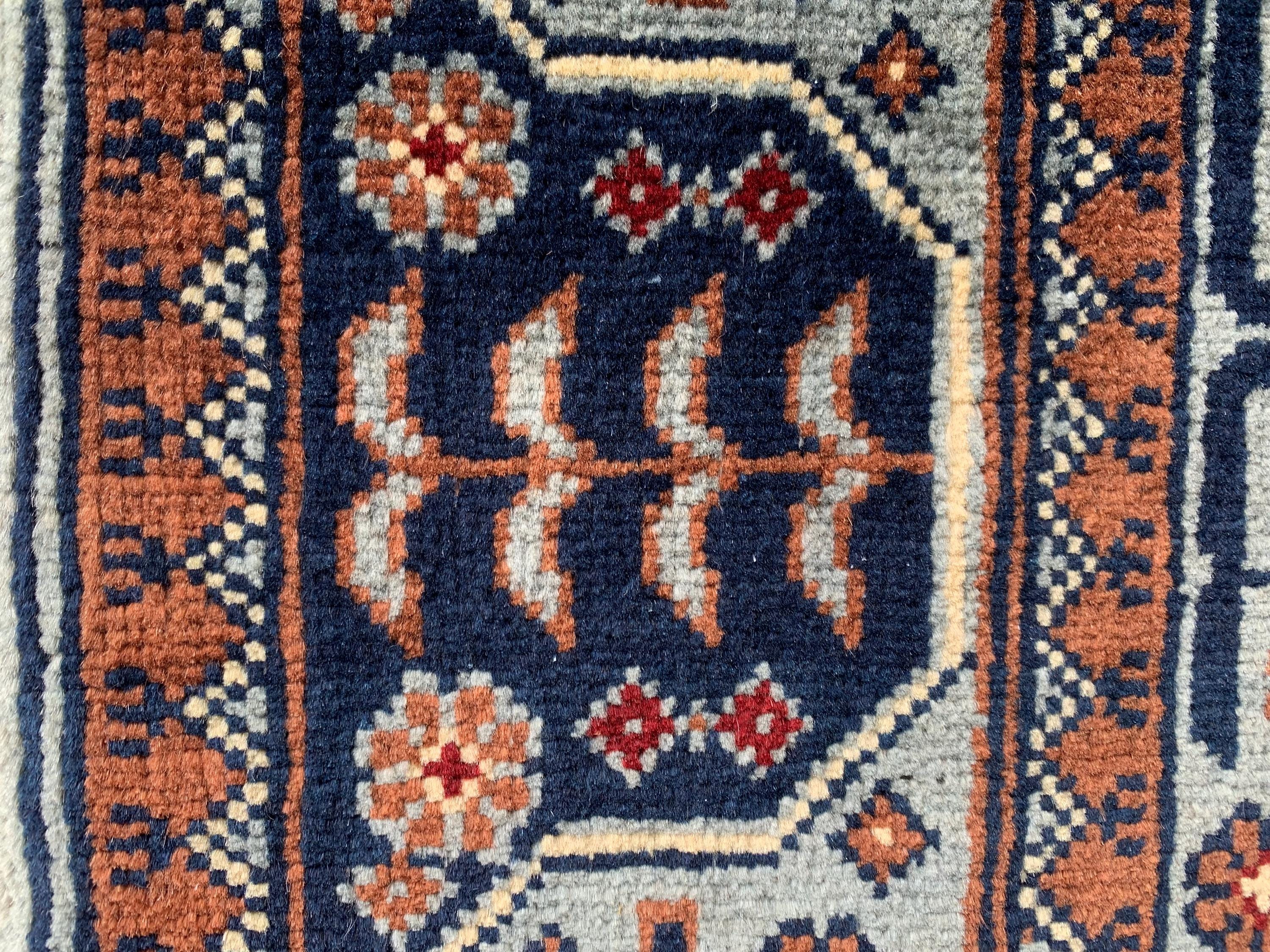 3x10 ft Handmade Afghan Bokhara Runner – Light Blue & Navy Wool Hallway Rug with Geometric Patterns, Entryway Rug, Stairs Rug, 10.5x2.8 ft