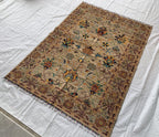 5x7 Hand-Knotted Chobi Rug Beige & Multicolor Wool Carpet, Traditional Floral Design, Rug for Living Room, Dining room Modern Rug 6.6x4.9 ft