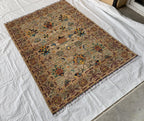5x7 Hand-Knotted Chobi Rug Beige & Multicolor Wool Carpet, Traditional Floral Design, Rug for Living Room, Dining room Modern Rug 6.6x4.9 ft