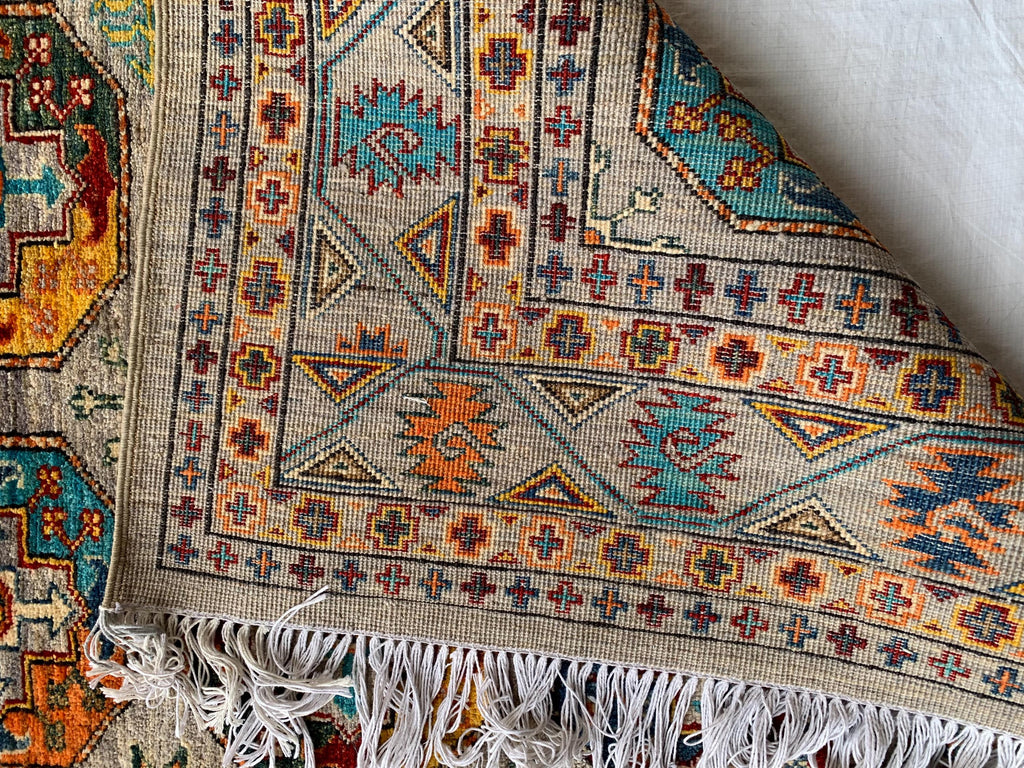 6x8 Hand-Knotted Chobi Rug – Beige & Multicolor Wool Carpet, Traditional Floral Design, Rug for living room, Bedroom Modern Rug 7.10x5.7 ft