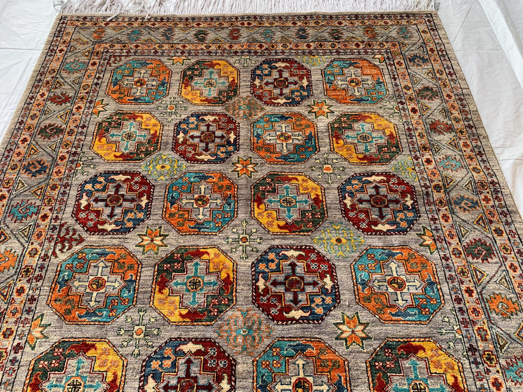 6x8 Hand-Knotted Chobi Rug – Beige & Multicolor Wool Carpet, Traditional Floral Design, Rug for living room, Bedroom Modern Rug 7.10x5.7 ft