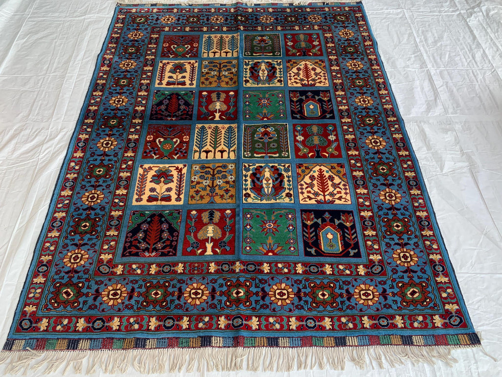 5x7 Navy Blue Hand-Knotted Ayni Rug – Afghan Tribal Multicolor Wool Carpet, Traditional Floral Design, Rug for Living Room, 6.6x4.9 ft