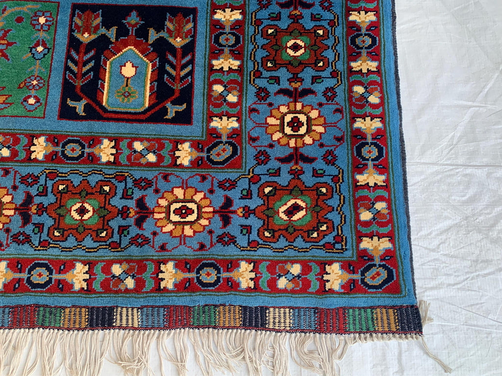 5x7 Navy Blue Hand-Knotted Ayni Rug – Afghan Tribal Multicolor Wool Carpet, Traditional Floral Design, Rug for Living Room, 6.6x4.9 ft