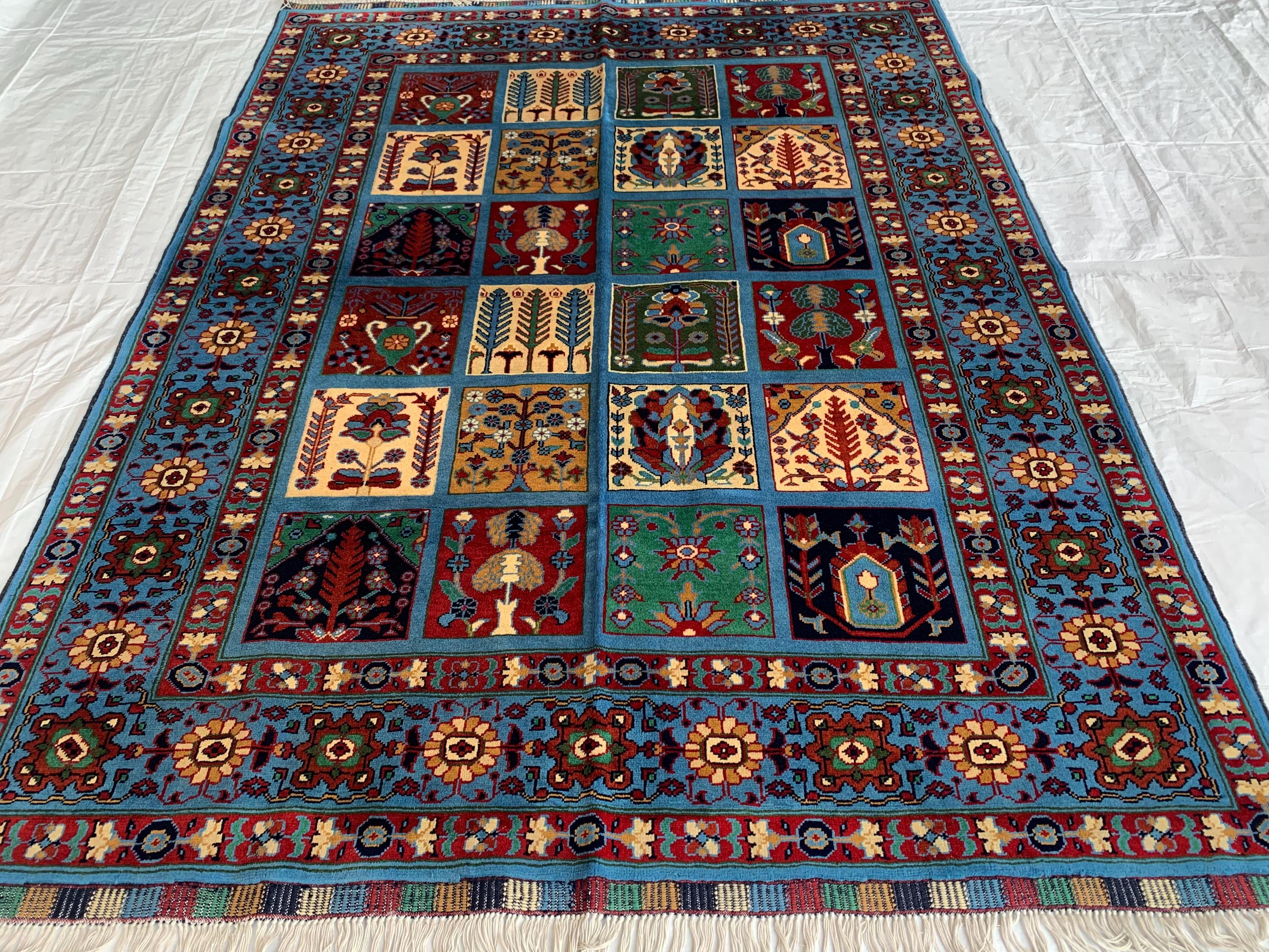 5x7 Navy Blue Hand-Knotted Ayni Rug – Afghan Tribal Multicolor Wool Carpet, Traditional Floral Design, Rug for Living Room, 6.6x4.9 ft