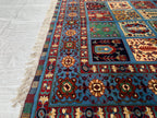 5x7 Navy Blue Hand-Knotted Ayni Rug – Afghan Tribal Multicolor Wool Carpet, Traditional Floral Design, Rug for Living Room, 6.6x4.9 ft