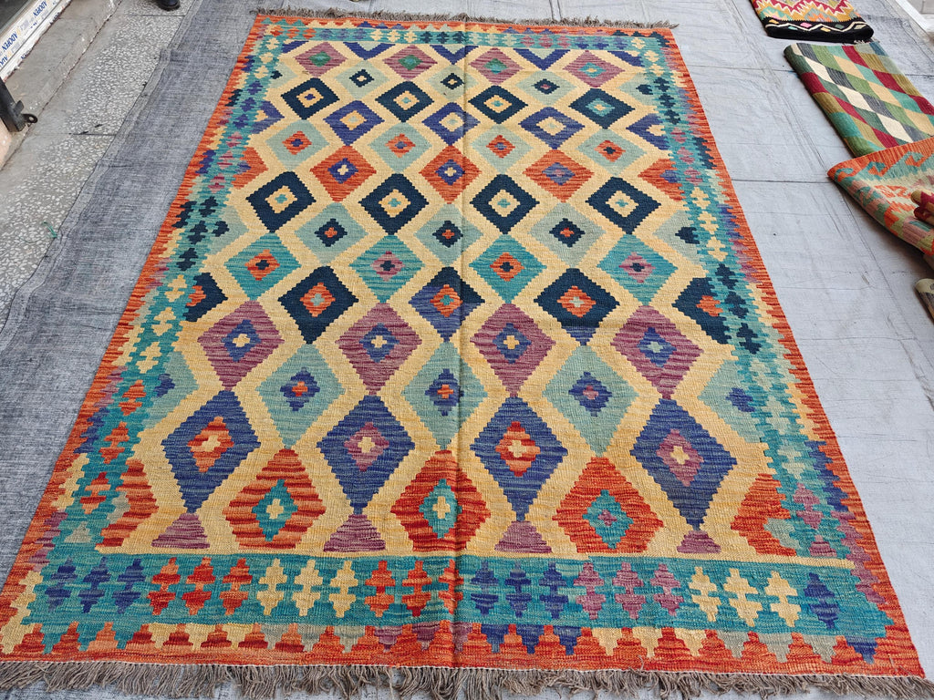 9.5x6.5 Colorful Kilim Handmade Rug, Large Tribal Area Rug, Rugs For Living Room, Afghan Traditional Bedroom Rug, Farmhouse Rug