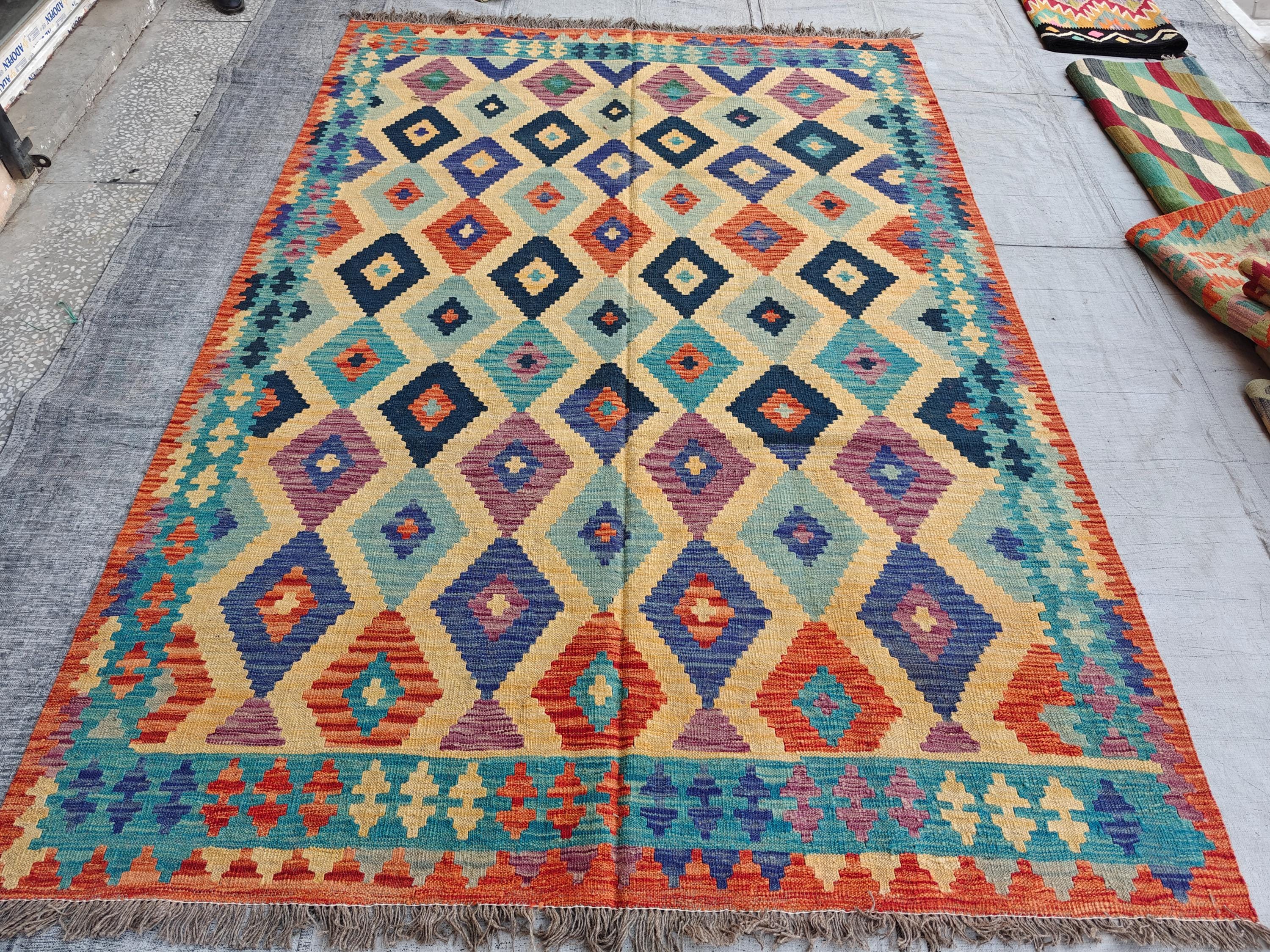 9.5x6.5 Colorful Kilim Handmade Rug, Large Tribal Area Rug, Rugs For Living Room, Afghan Traditional Bedroom Rug, Farmhouse Rug