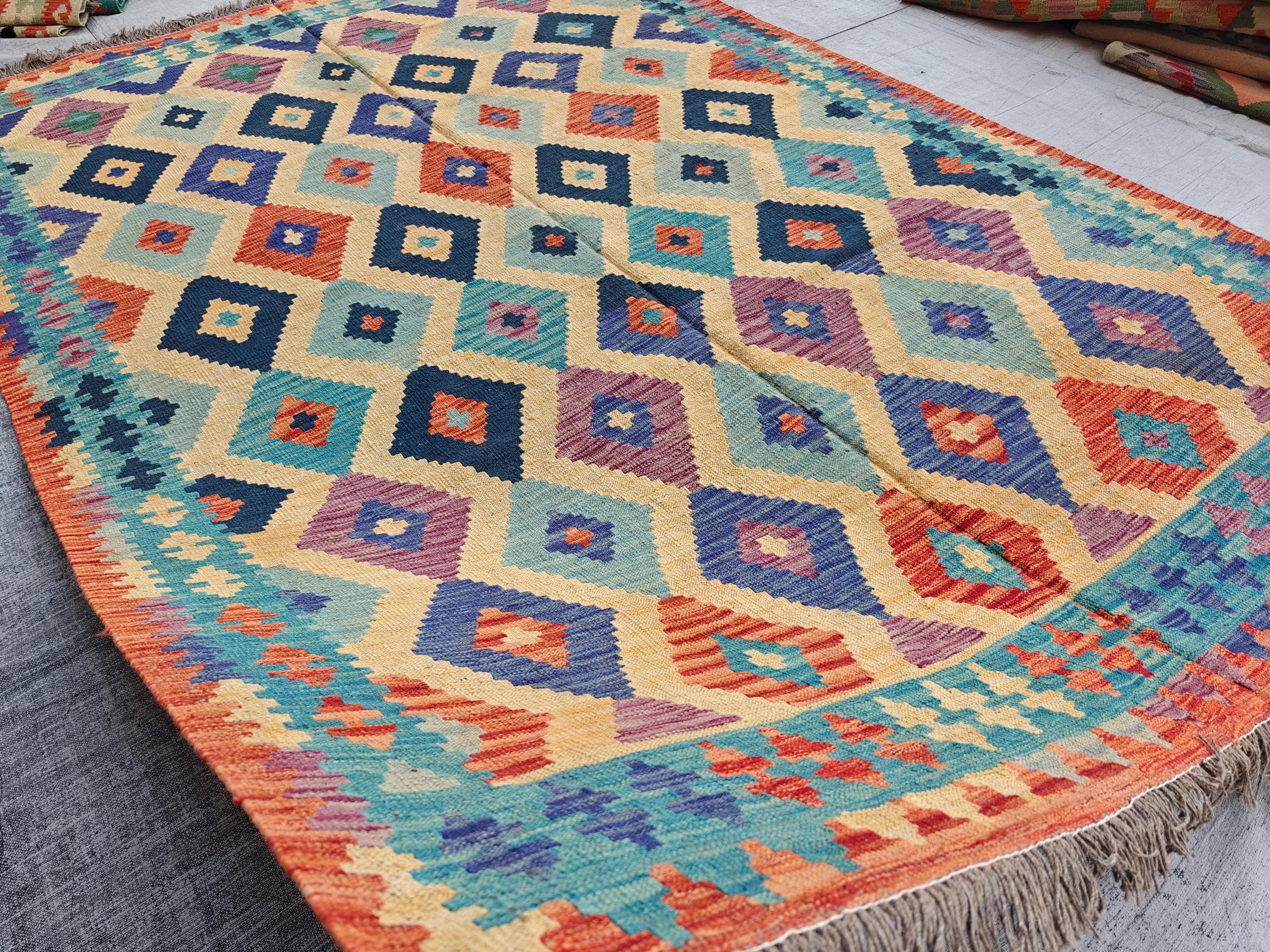 9.5x6.5 Colorful Kilim Handmade Rug, Large Tribal Area Rug, Rugs For Living Room, Afghan Traditional Bedroom Rug, Farmhouse Rug