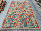 9.7x6.7 Kilim Tribal Afghan Handmade Rug, Colorful Kilim, Rugs For Living Room, Bedroom Rug, Farmhouse Rug, One of Kind Rug