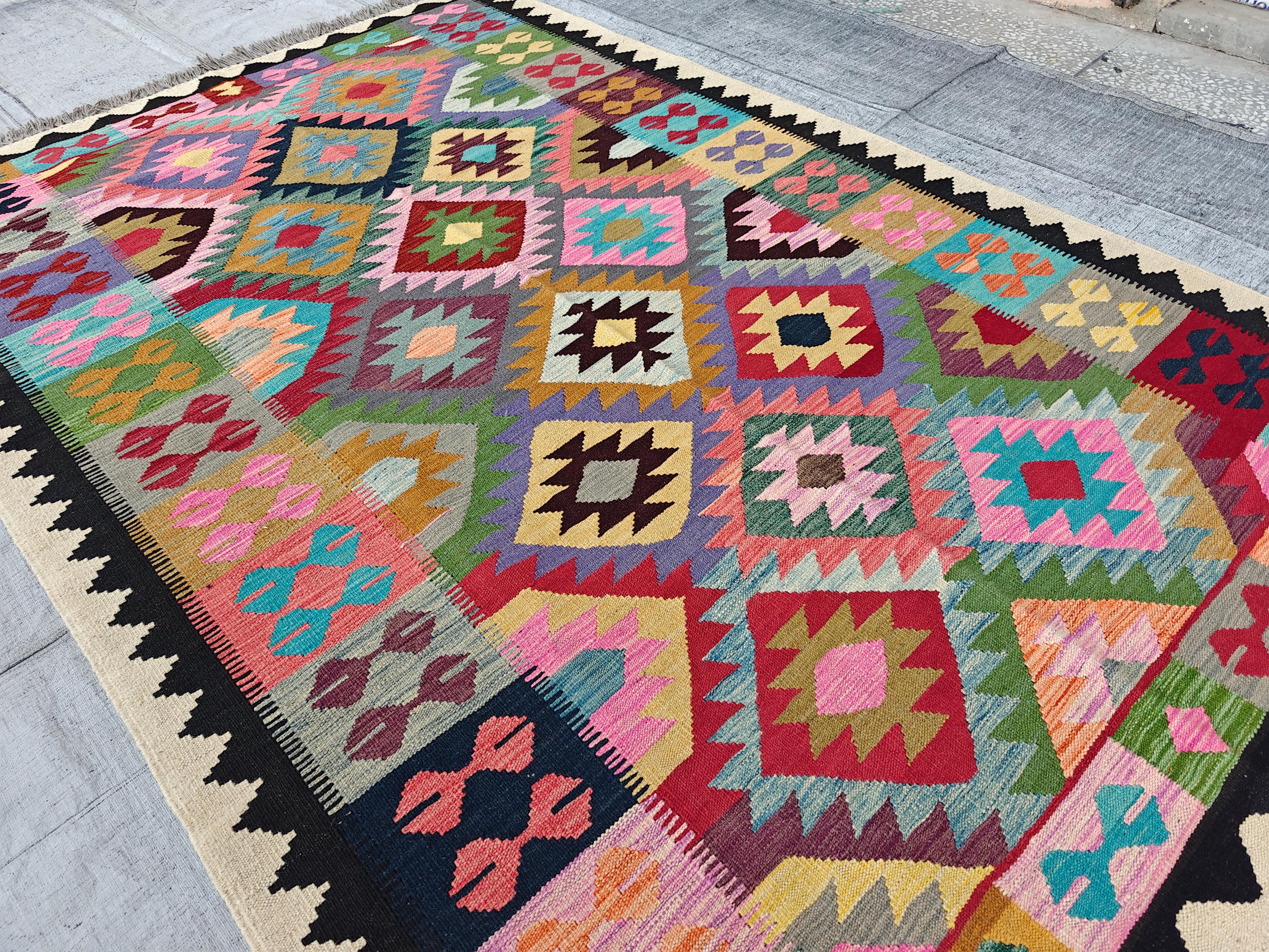 6x8ft, Kilim Afghan Handmade Tribal Rug, Rugs For Living Room, Bedroom Rug, Farmhouse Rug, Natural veg dye wool Rug, One of a kind Rug