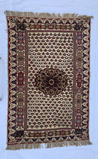 2x6 Rare Herati Rug | Hand-Knotted Wool Afghan Carpet | Vintage Tribal Rug With Floral and Geometric Pattern, Beige Oriental Rug 6.1x4.2 ft
