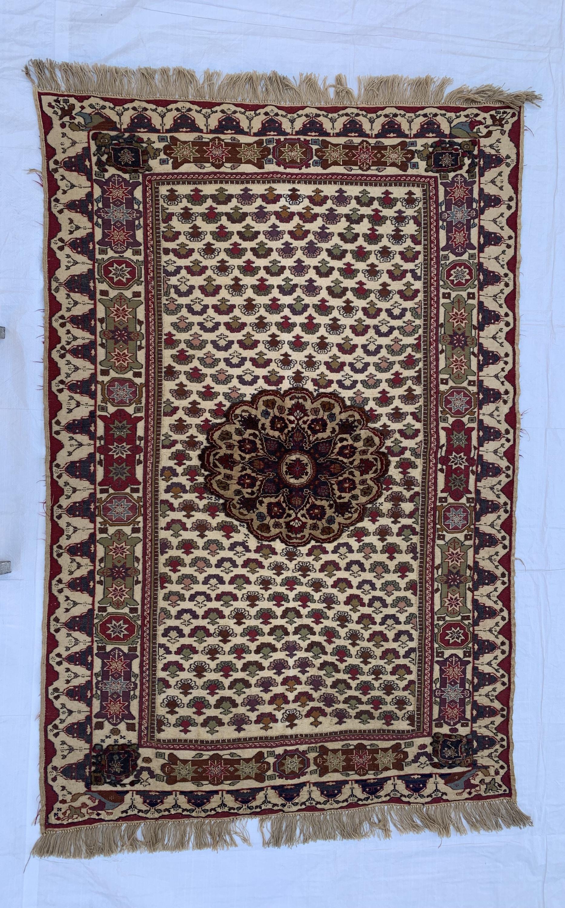 2x6 Rare Herati Rug | Hand-Knotted Wool Afghan Carpet | Vintage Tribal Rug With Floral and Geometric Pattern, Beige Oriental Rug 6.1x4.2 ft