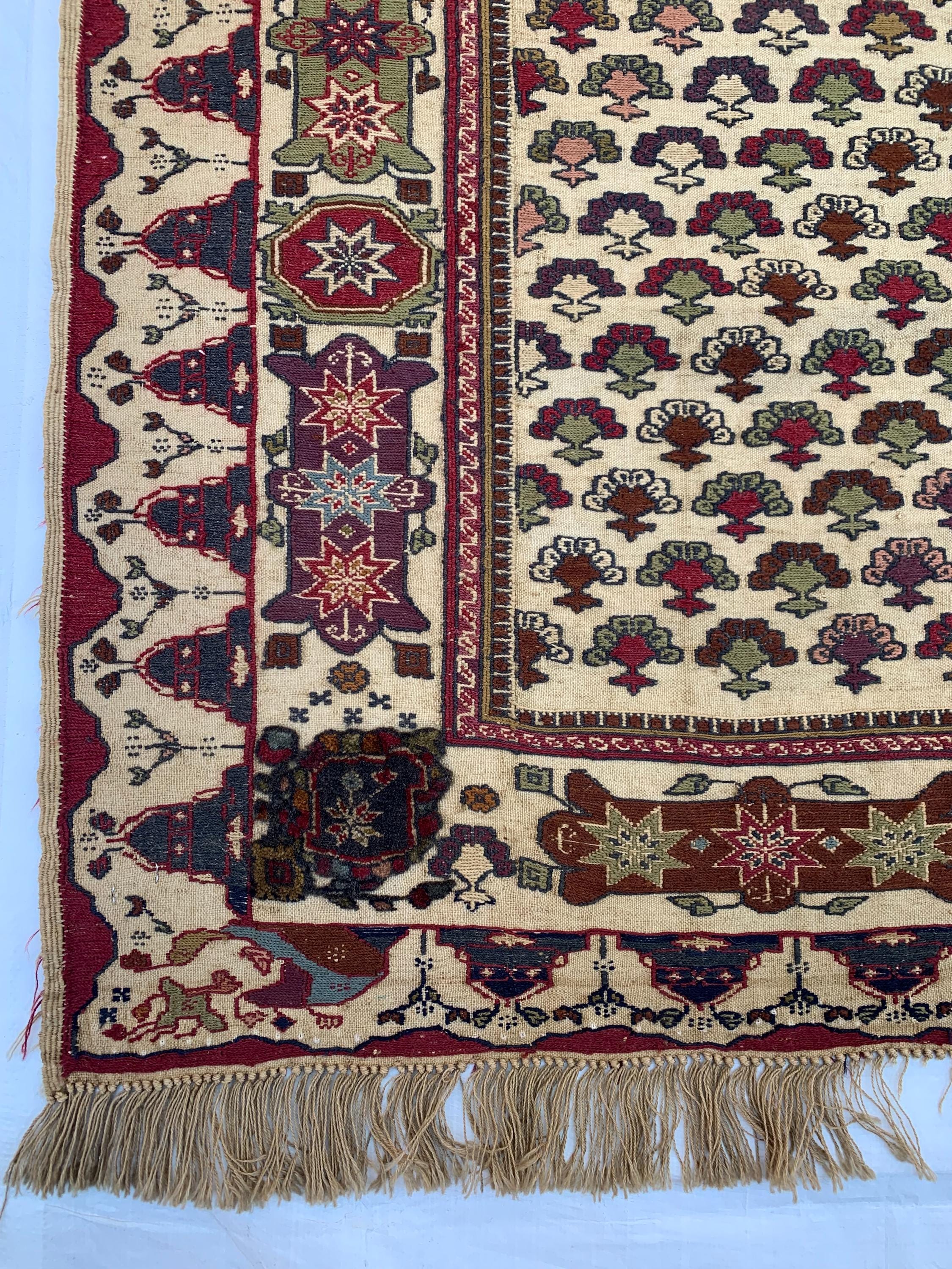2x6 Rare Herati Rug | Hand-Knotted Wool Afghan Carpet | Vintage Tribal Rug With Floral and Geometric Pattern, Beige Oriental Rug 6.1x4.2 ft