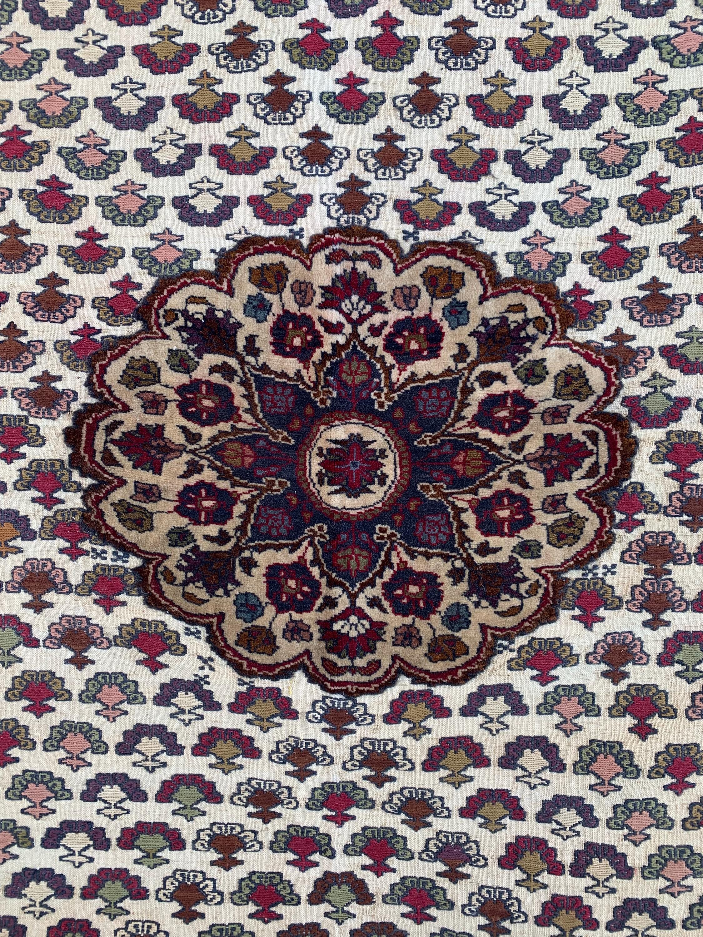 2x6 Rare Herati Rug | Hand-Knotted Wool Afghan Carpet | Vintage Tribal Rug With Floral and Geometric Pattern, Beige Oriental Rug 6.1x4.2 ft