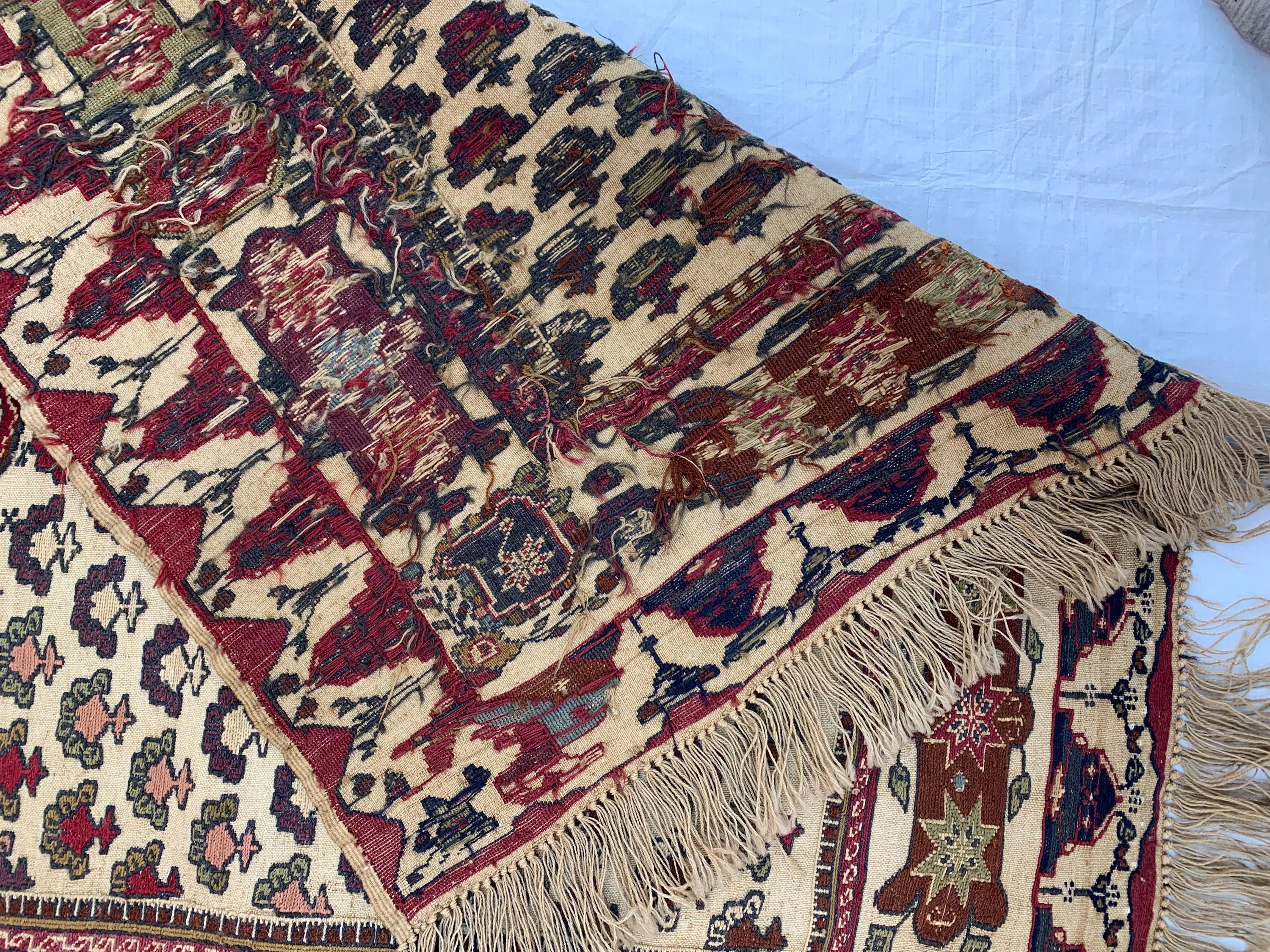 2x6 Rare Herati Rug | Hand-Knotted Wool Afghan Carpet | Vintage Tribal Rug With Floral and Geometric Pattern, Beige Oriental Rug 6.1x4.2 ft