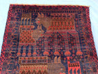 4x7 Vintage Baluchi Rug Hand-Knotted Wool Tribal Carpet | Animal Motif & Geometric Patterns Brown and Blue Afghan Nomadic Rug, 6.11x3.10 ft