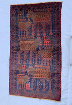 4x7 Vintage Baluchi Rug Hand-Knotted Wool Tribal Carpet | Animal Motif & Geometric Patterns Brown and Blue Afghan Nomadic Rug, 6.11x3.10 ft