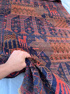 4x7 Vintage Baluchi Rug Hand-Knotted Wool Tribal Carpet | Animal Motif & Geometric Patterns Brown and Blue Afghan Nomadic Rug, 6.11x3.10 ft