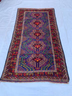Vintage Ali Khaja Rug 6.4x3.5 ft | Hand-Knotted Wool Afghan Tribal Carpet | Red & Navy Blue Geometric Pattern | Nomadic Baluchi Motifs Rug