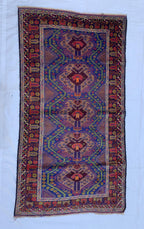 Vintage Ali Khaja Rug 6.4x3.5 ft | Hand-Knotted Wool Afghan Tribal Carpet | Red & Navy Blue Geometric Pattern | Nomadic Baluchi Motifs Rug