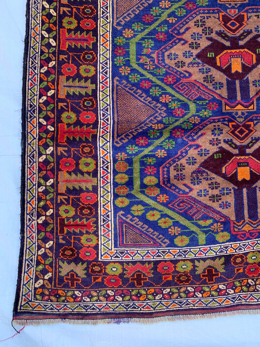 Vintage Ali Khaja Rug 6.4x3.5 ft | Hand-Knotted Wool Afghan Tribal Carpet | Red & Navy Blue Geometric Pattern | Nomadic Baluchi Motifs Rug