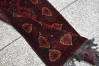 Antique Hand-Knotted Tribal Runner Rug – 9.8x2.9 ft, Vintage Afghan Wool Carpet with Bold Red Medallion Design, Rare Collectible Item