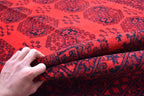 9.8x6.6 Ft vintage Pilpie (Elephant Foot) Afghan Handmade Rug Red Bright, Rugs for Living Room, Bedroom Rug, Office Rug Rare Collectible Rug