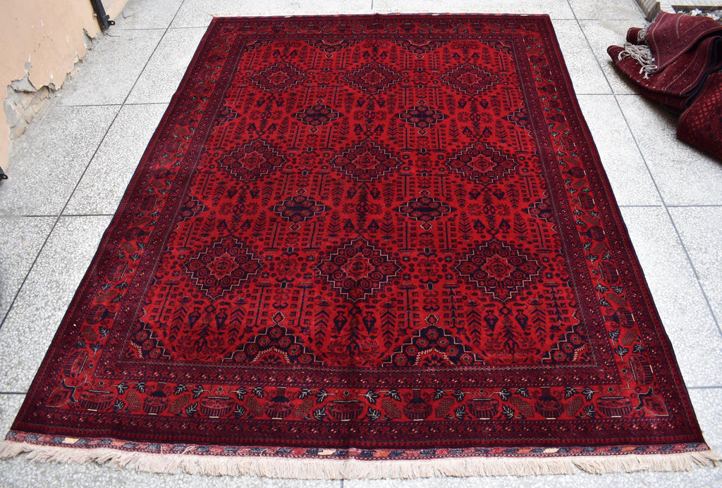 Handmade Beljik Rug 10.8x8.2 ft – Afghan Wool Carpet, Luxury Tribal Area Rug, Red Oriental Rug, Rugs For Living Room, Dining Room Rug