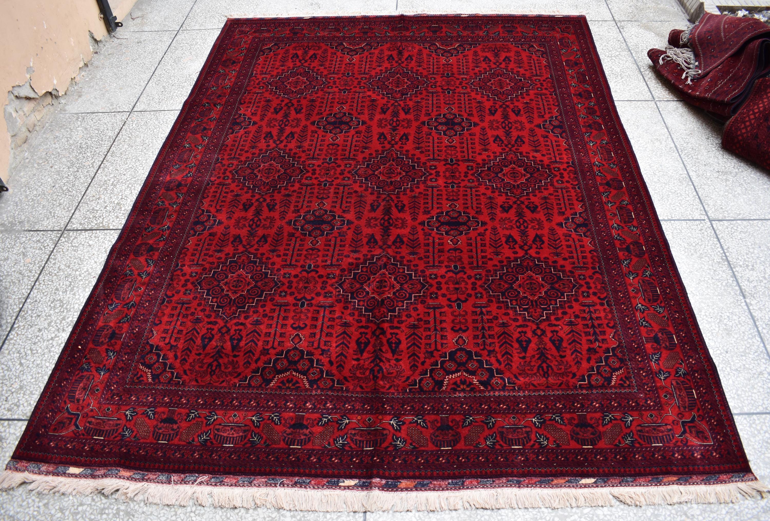 Handmade Beljik Rug 10.8x8.2 ft – Afghan Wool Carpet, Luxury Tribal Area Rug, Red Oriental Rug, Rugs For Living Room, Dining Room Rug