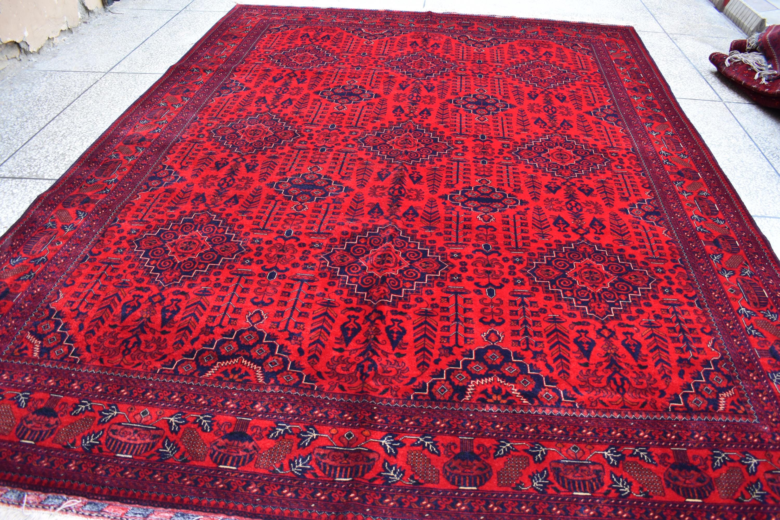 Handmade Beljik Rug 10.8x8.2 ft – Afghan Wool Carpet, Luxury Tribal Area Rug, Red Oriental Rug, Rugs For Living Room, Dining Room Rug