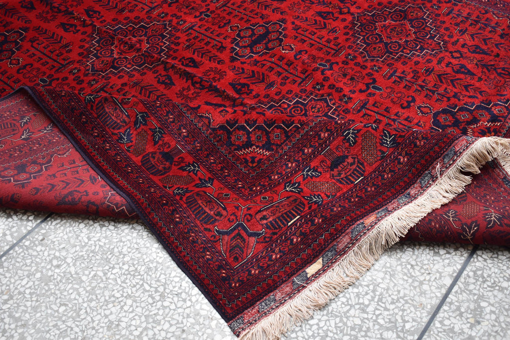 Handmade Beljik Rug 10.8x8.2 ft – Afghan Wool Carpet, Luxury Tribal Area Rug, Red Oriental Rug, Rugs For Living Room, Dining Room Rug