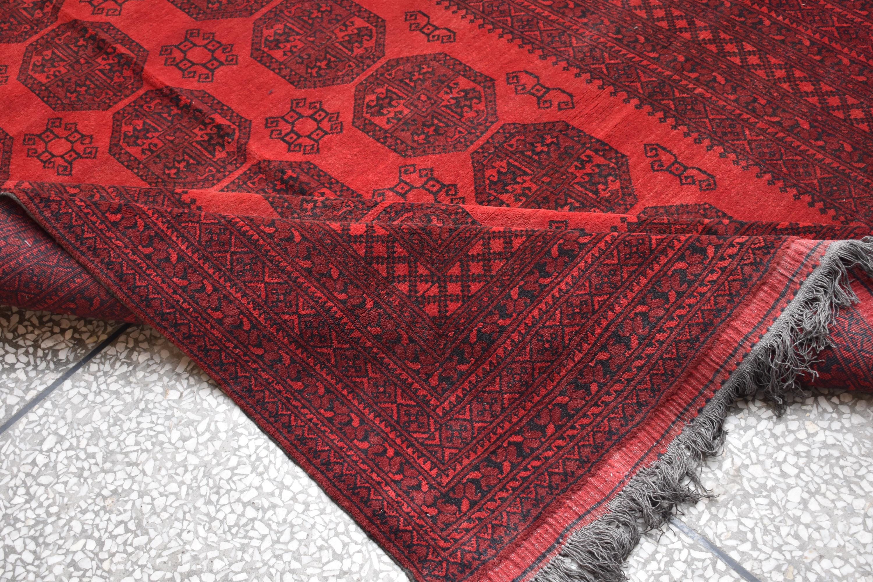 57-Year-Old Vintage Handmade Afghan Pilpie Rug – 9.3x6.1 ft – Antique Tribal Carpet – Boho Home Decor – Rare Collectible Rug