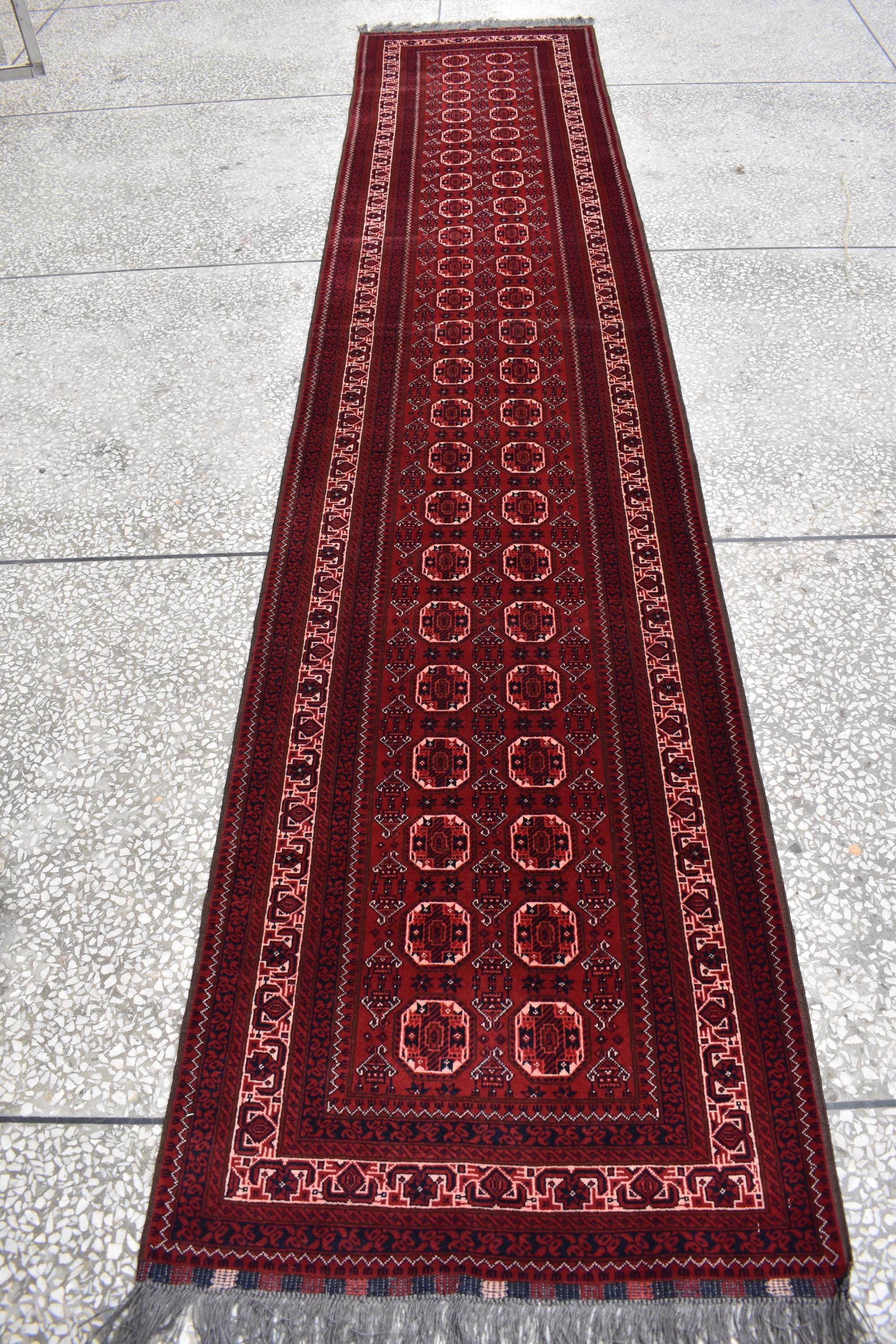 40-Year-Old Vintage Handmade Afghan Waziri Runner Rug – 10.8x2.7 ft – Antique Tribal Carpet – Boho Home Decor – Rare Collectible Rug –