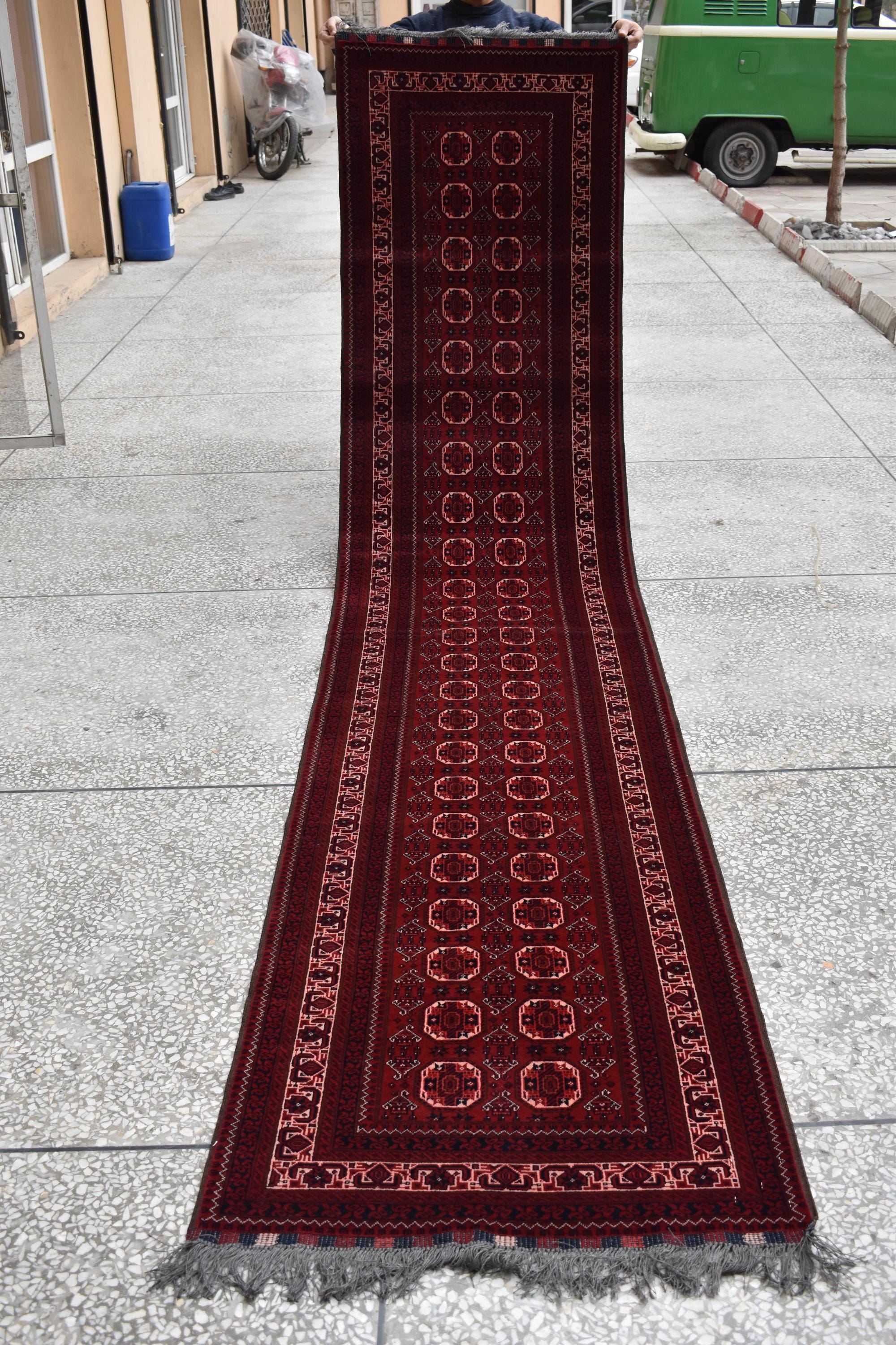 40-Year-Old Vintage Handmade Afghan Waziri Runner Rug – 10.8x2.7 ft – Antique Tribal Carpet – Boho Home Decor – Rare Collectible Rug –