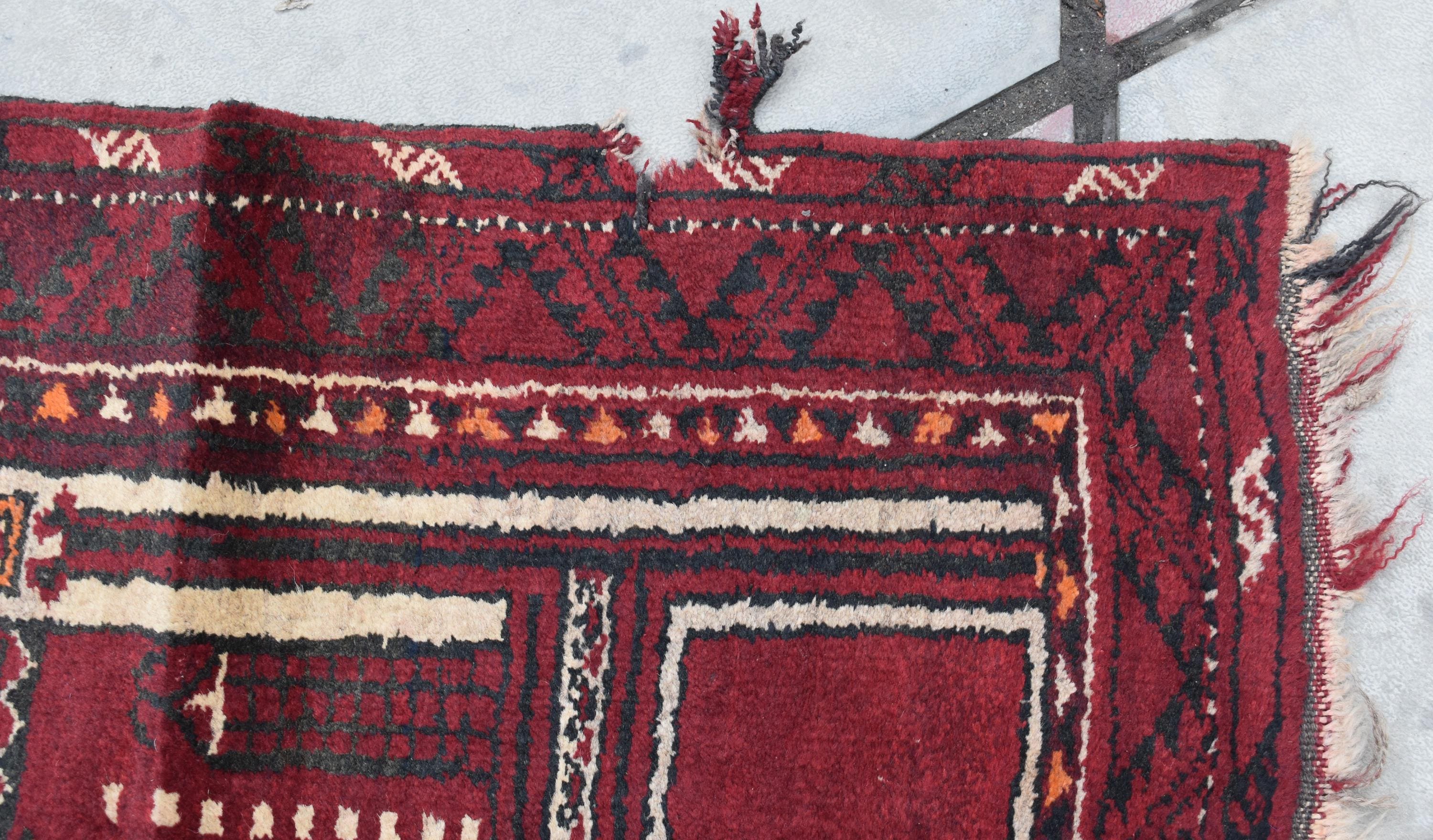 100 year Old Vintage Afghan Handwoven Prayer Mat, Wall Hanging Rug, Rare Collectible Rug, Short Size Rug, Antique Rug, 4x2.6 ft