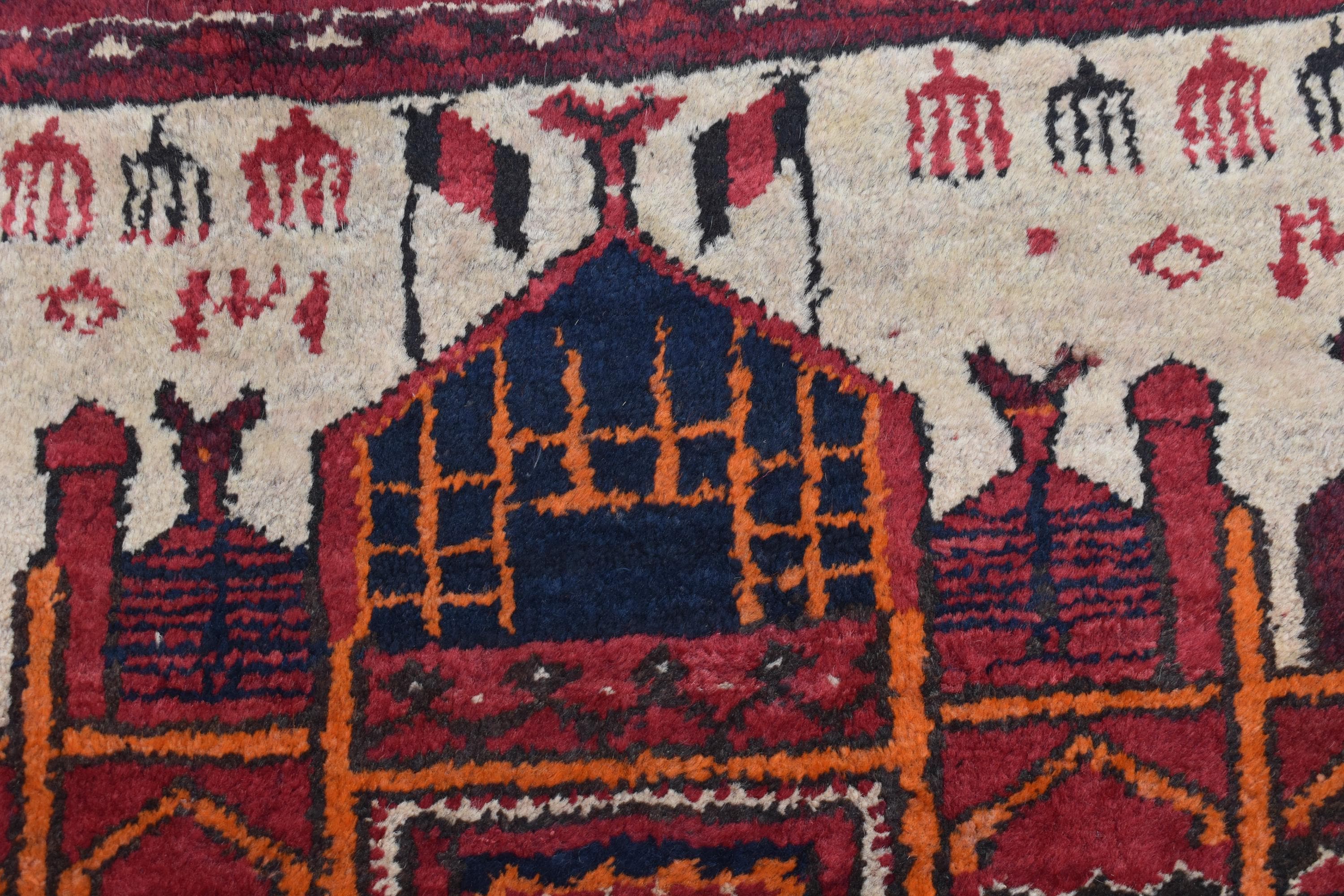 100 year Old Vintage Afghan Handwoven Prayer Mat, Wall Hanging Rug, Rare Collectible Rug, Short Size Rug, Antique Rug, 4x2.6 ft