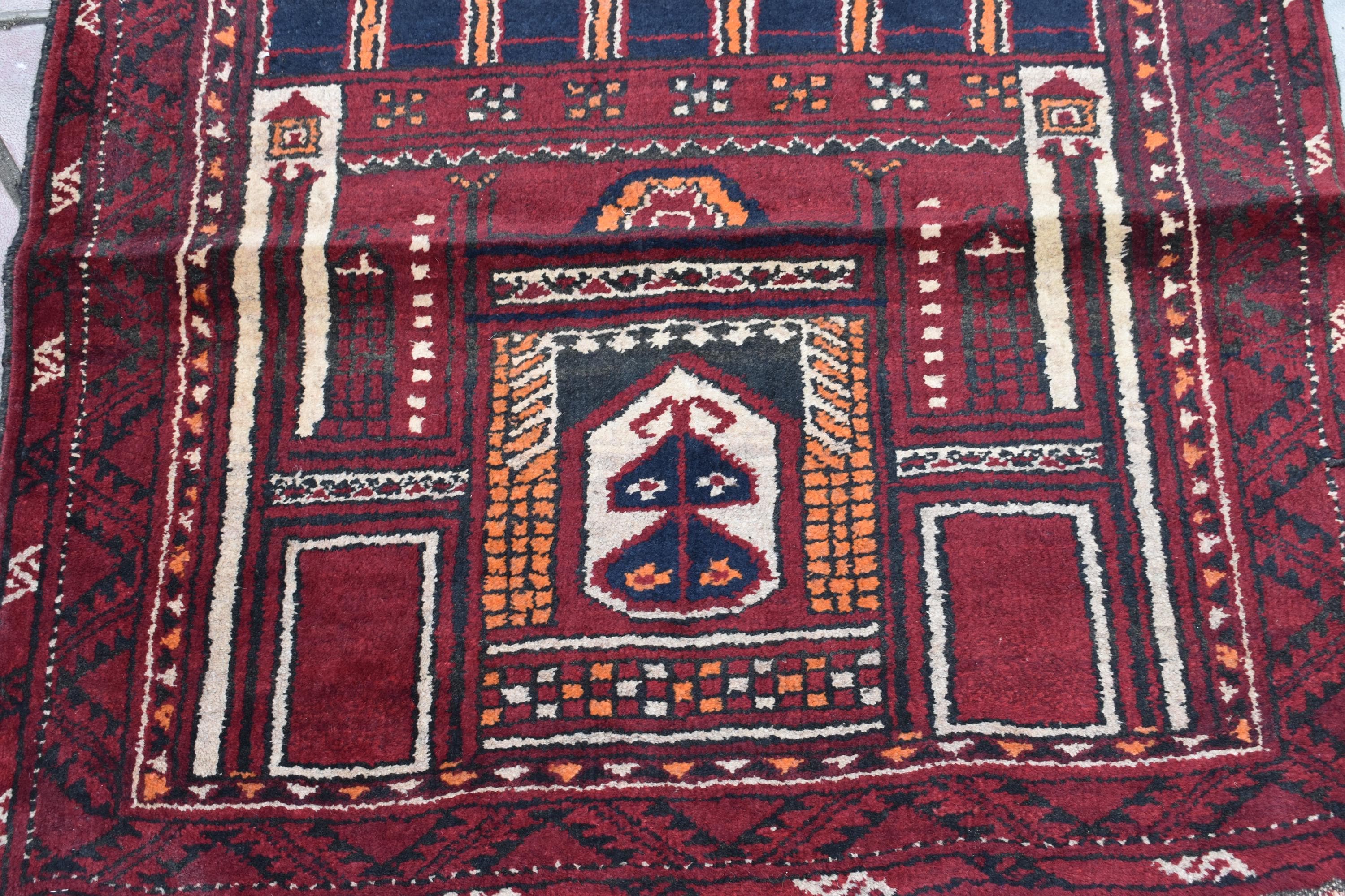 100 year Old Vintage Afghan Handwoven Prayer Mat, Wall Hanging Rug, Rare Collectible Rug, Short Size Rug, Antique Rug, 4x2.6 ft