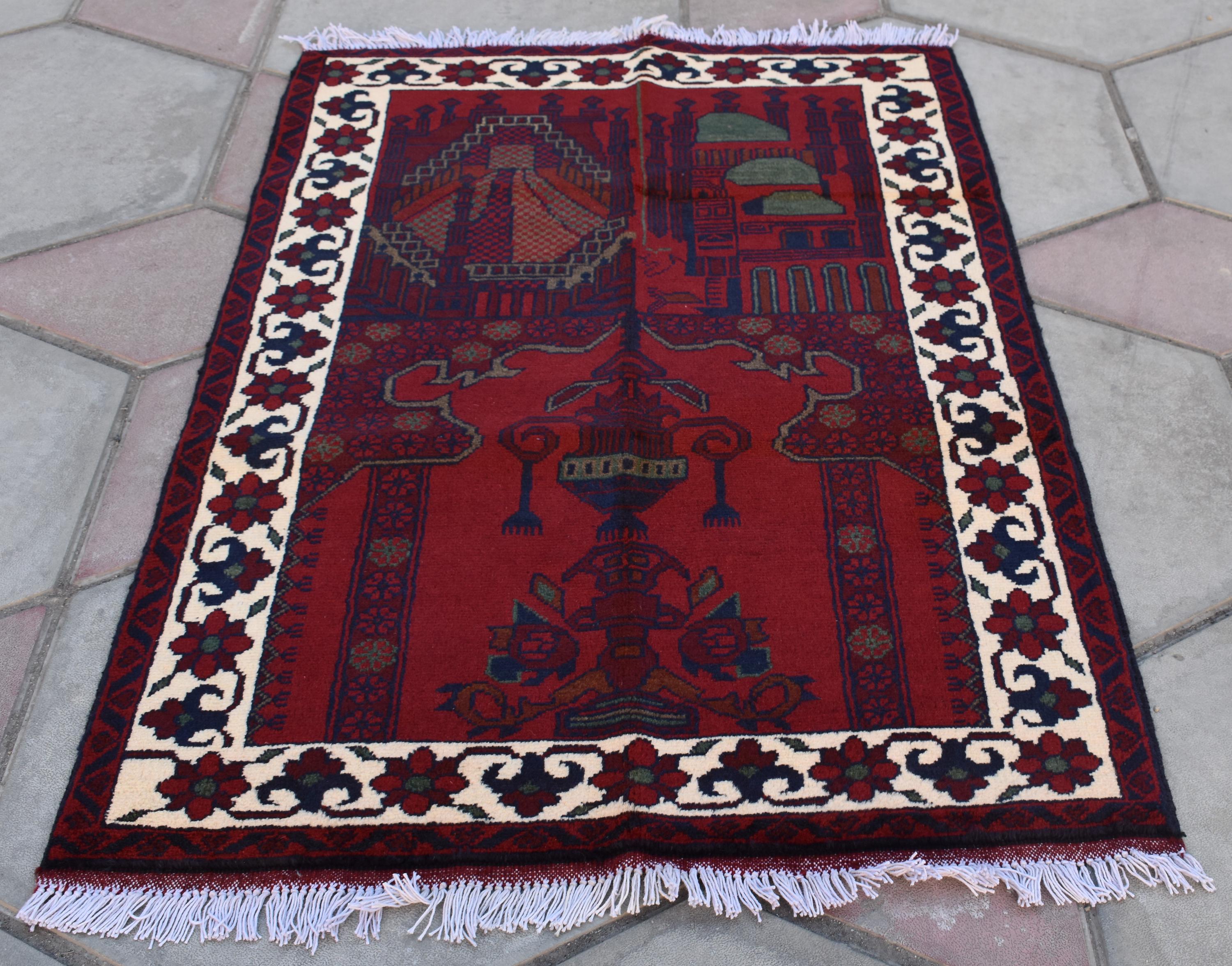 4.1x2.7 Ft Afghan Handmade Prayer Mat, Wall Hanging Rug, Boho Home Decor, Rug For Dining Room and Bedroom