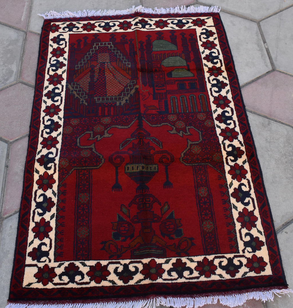 4.1x2.7 Ft Afghan Handmade Prayer Mat, Wall Hanging Rug, Boho Home Decor, Rug For Dining Room and Bedroom