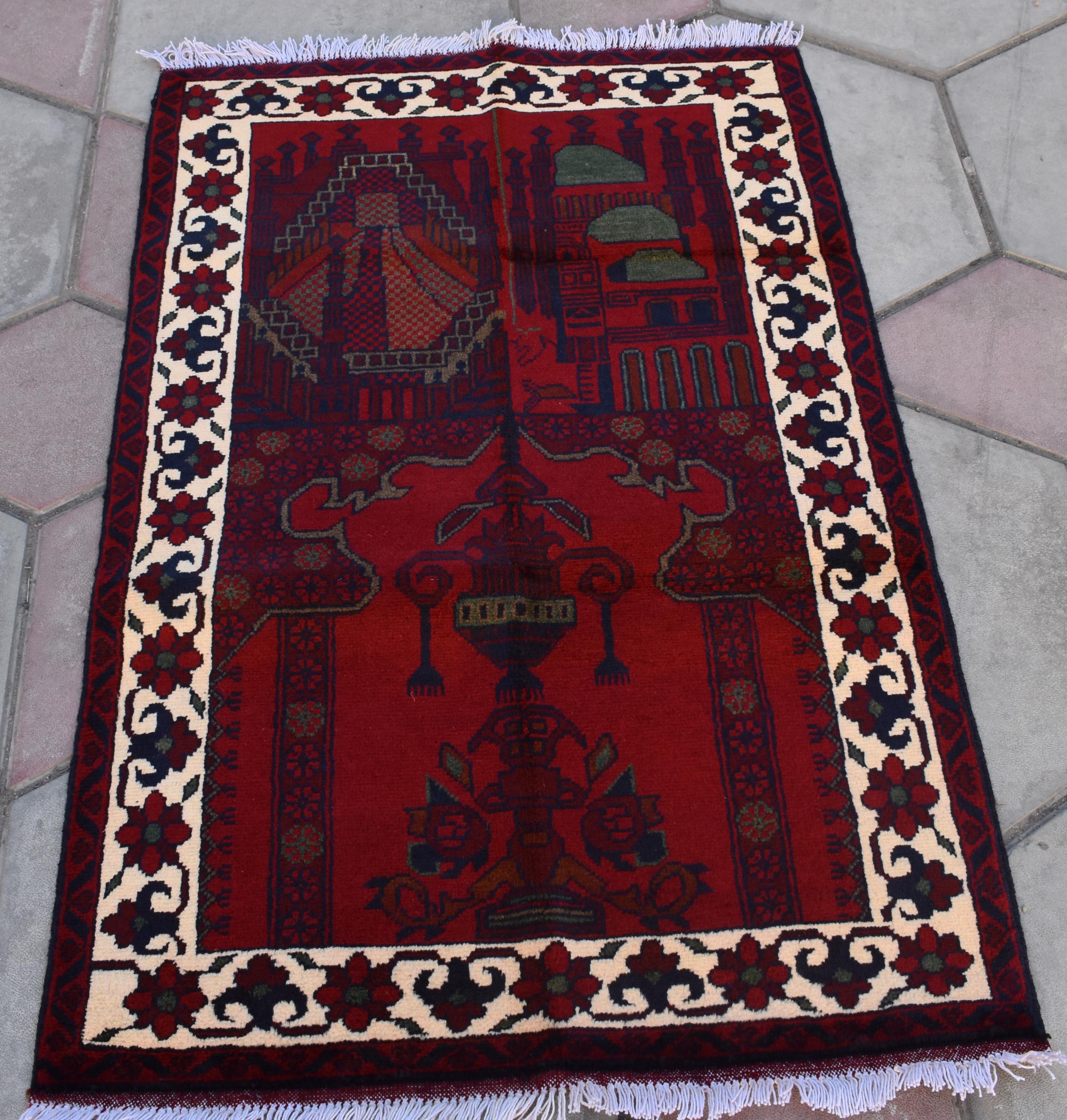 4.1x2.7 Ft Afghan Handmade Prayer Mat, Wall Hanging Rug, Boho Home Decor, Rug For Dining Room and Bedroom