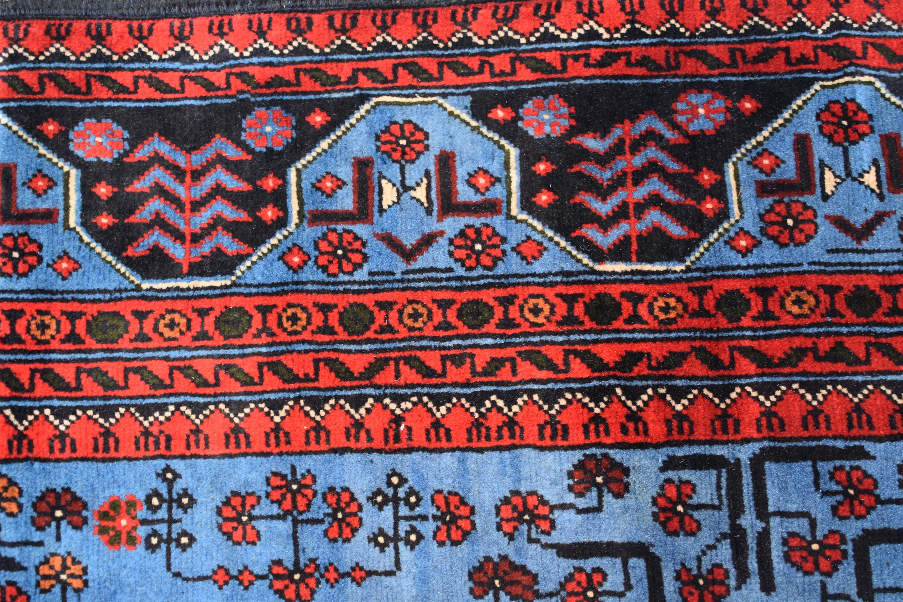 Navy Blue and Red Bukhara Afghan Handwoven Rug,Turkmen Wool Carpet 3x5Ft, Rugs For Living Room, Bedroom Rug, Dining Room Rug, Natural dyes,