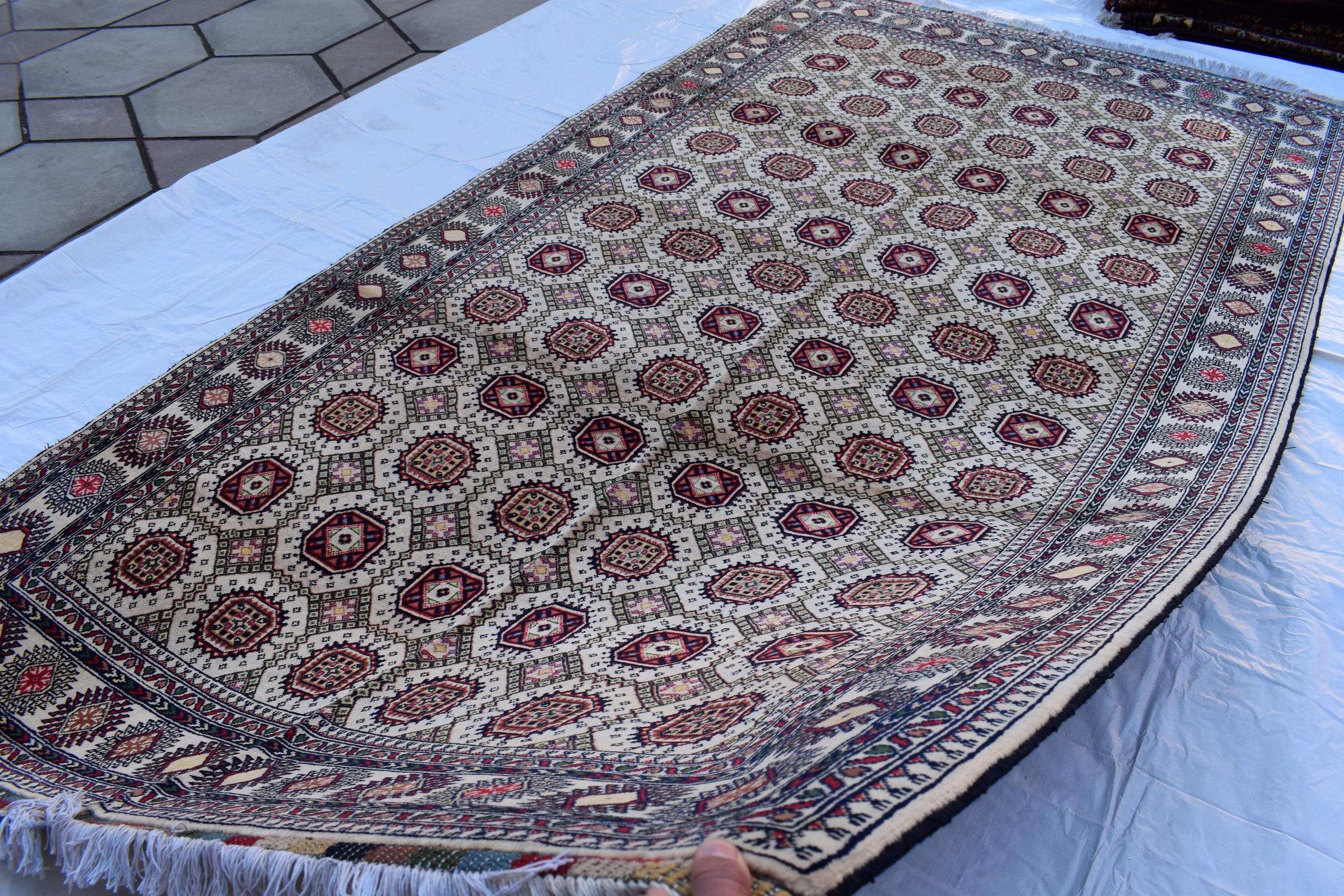 10x7 Handwoven Afghan Wool Tribal Sabiqa Design Rug, Rugs For Living Room-Beige Color-Bohemian Decor-perfect for Bedroom-10.1x5.6 ft