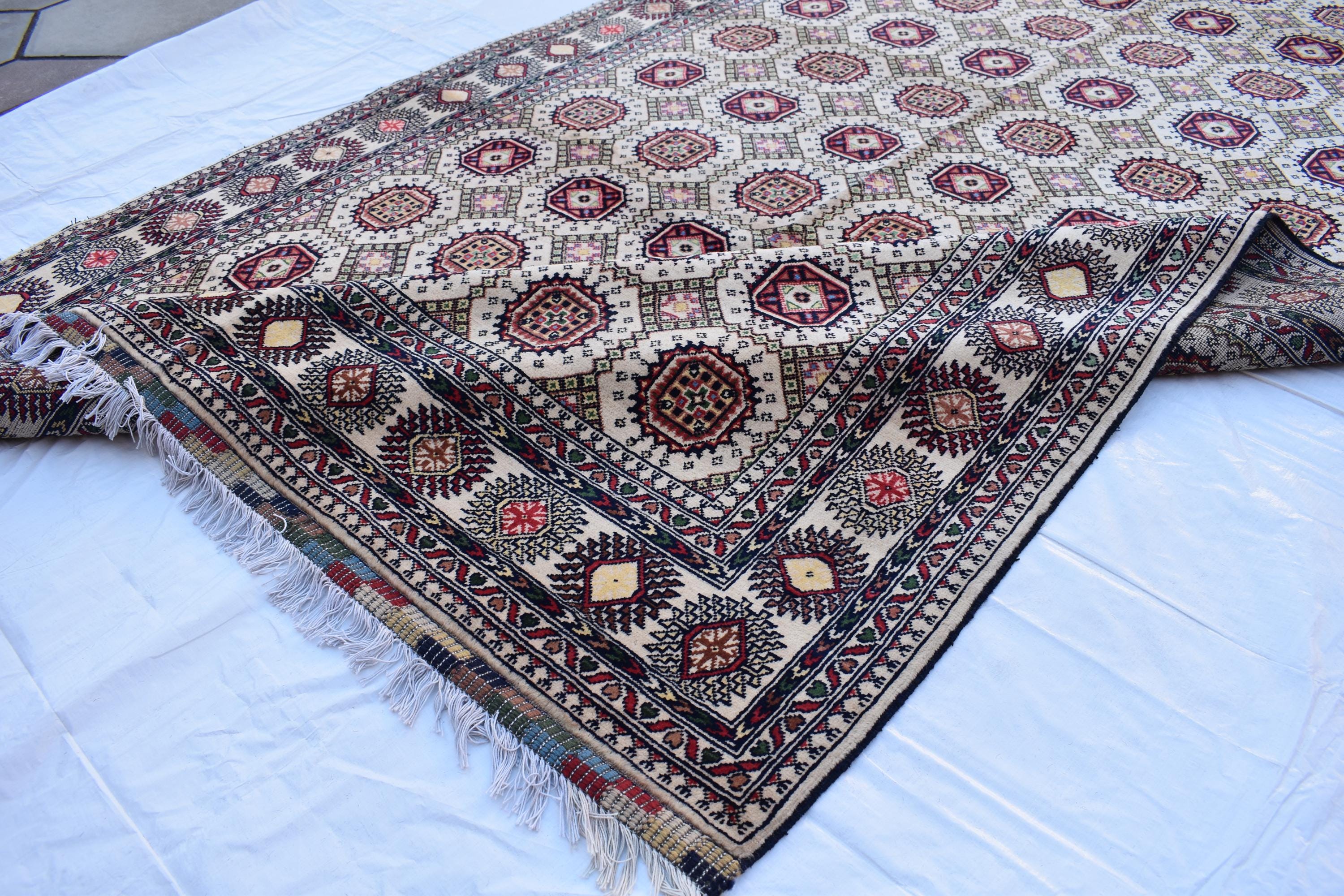 10x7 Handwoven Afghan Wool Tribal Sabiqa Design Rug, Rugs For Living Room-Beige Color-Bohemian Decor-perfect for Bedroom-10.1x5.6 ft