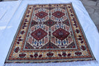 Handmade Maranus Beljik Rug – 6.5x4.9 ft – Afghan Wool Tribal Geometric Design – Red & Beige – Bohemian Living Room Decor – Eco-Friendly