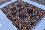Handmade Maranus Beljik Rug – 6.5x4.9 ft – Afghan Wool Tribal Geometric Design – Red & Beige – Bohemian Living Room Decor – Eco-Friendly