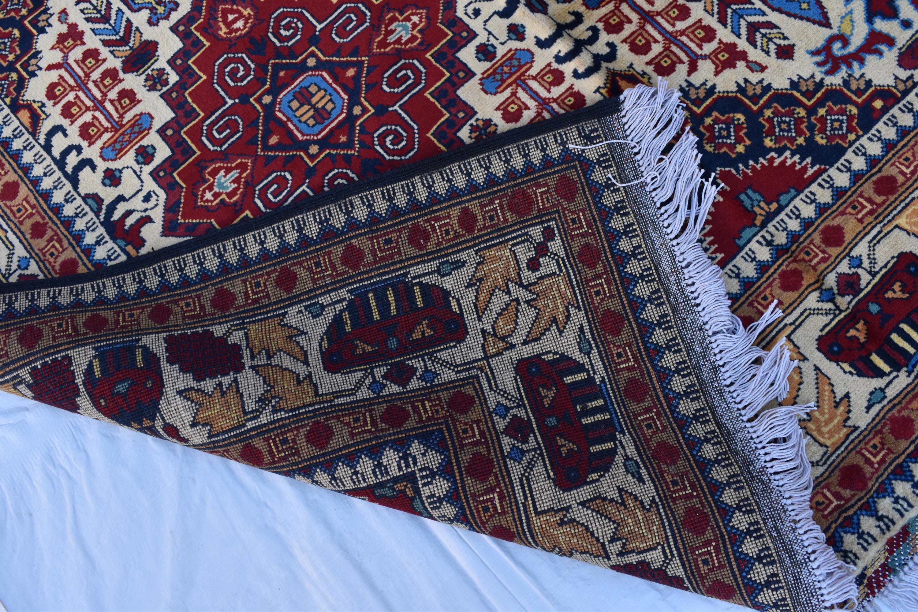 Handmade Maranus Beljik Rug – 6.5x4.9 ft – Afghan Wool Tribal Geometric Design – Red & Beige – Bohemian Living Room Decor – Eco-Friendly